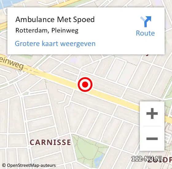 Locatie op kaart van de 112 melding: Ambulance Met Spoed Naar Rotterdam, Pleinweg op 21 juni 2024 13:01