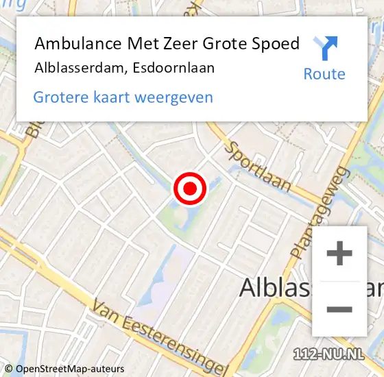 Locatie op kaart van de 112 melding: Ambulance Met Zeer Grote Spoed Naar Alblasserdam, Esdoornlaan op 21 juni 2024 13:16