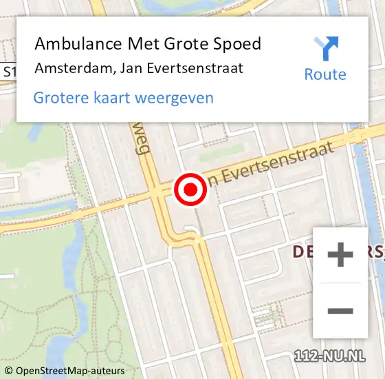 Locatie op kaart van de 112 melding: Ambulance Met Grote Spoed Naar Amsterdam, Jan Evertsenstraat op 21 juni 2024 13:21