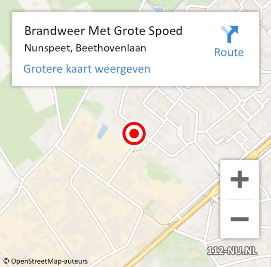 Locatie op kaart van de 112 melding: Brandweer Met Grote Spoed Naar Nunspeet, Beethovenlaan op 21 juni 2024 13:31