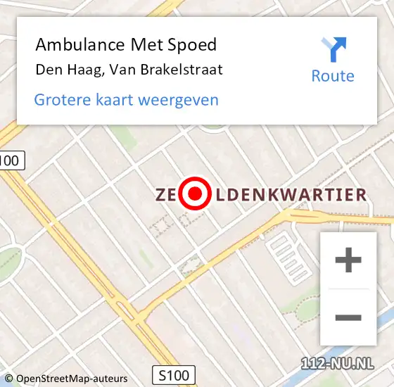 Locatie op kaart van de 112 melding: Ambulance Met Spoed Naar Den Haag, Van Brakelstraat op 21 juni 2024 14:04