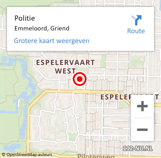 Locatie op kaart van de 112 melding: Politie Emmeloord, Griend op 21 juni 2024 14:23