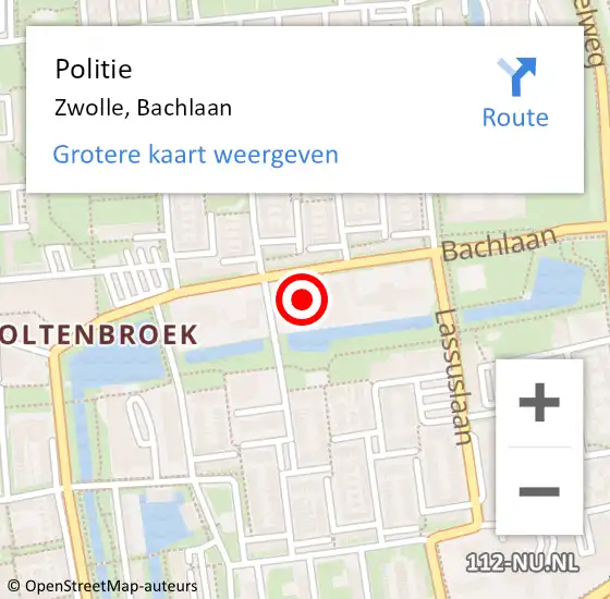 Locatie op kaart van de 112 melding: Politie Zwolle, Bachlaan op 21 juni 2024 14:26