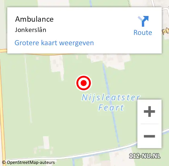 Locatie op kaart van de 112 melding: Ambulance Jonkerslân op 21 juni 2024 14:30