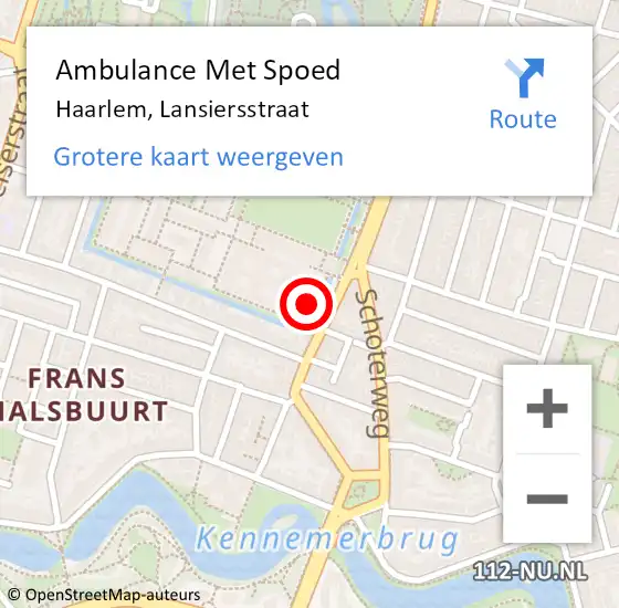 Locatie op kaart van de 112 melding: Ambulance Met Spoed Naar Haarlem, Lansiersstraat op 21 juni 2024 14:45