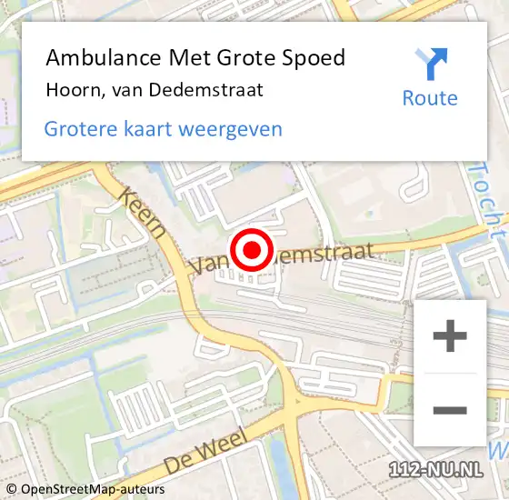 Locatie op kaart van de 112 melding: Ambulance Met Grote Spoed Naar Hoorn, van Dedemstraat op 21 juni 2024 14:48