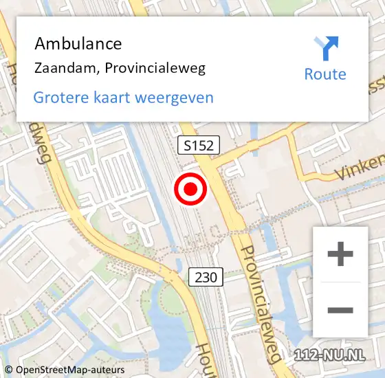 Locatie op kaart van de 112 melding: Ambulance Zaandam, Provincialeweg op 21 juni 2024 14:49