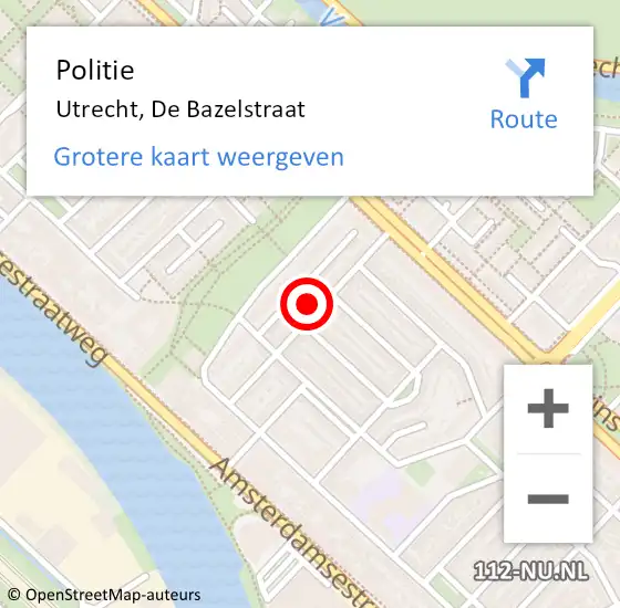 Locatie op kaart van de 112 melding: Politie Utrecht, De Bazelstraat op 21 juni 2024 15:00