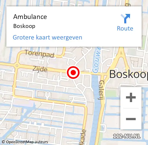 Locatie op kaart van de 112 melding: Ambulance Boskoop op 21 juni 2024 15:05