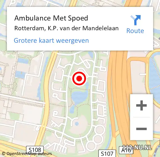 Locatie op kaart van de 112 melding: Ambulance Met Spoed Naar Rotterdam, K.P. van der Mandelelaan op 21 juni 2024 15:06