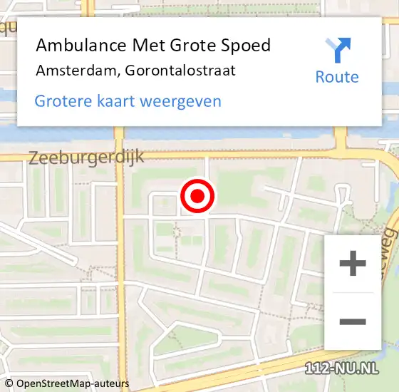 Locatie op kaart van de 112 melding: Ambulance Met Grote Spoed Naar Amsterdam, Gorontalostraat op 21 juni 2024 15:45