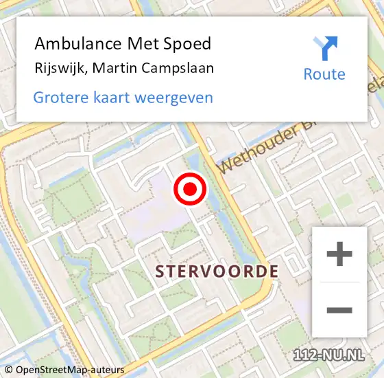 Locatie op kaart van de 112 melding: Ambulance Met Spoed Naar Rijswijk, Martin Campslaan op 21 juni 2024 15:54