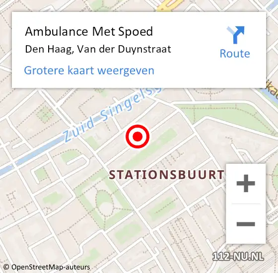 Locatie op kaart van de 112 melding: Ambulance Met Spoed Naar Den Haag, Van der Duynstraat op 21 juni 2024 16:03