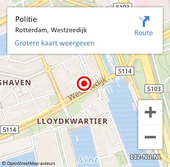 Locatie op kaart van de 112 melding: Politie Rotterdam, Westzeedijk op 21 juni 2024 16:07