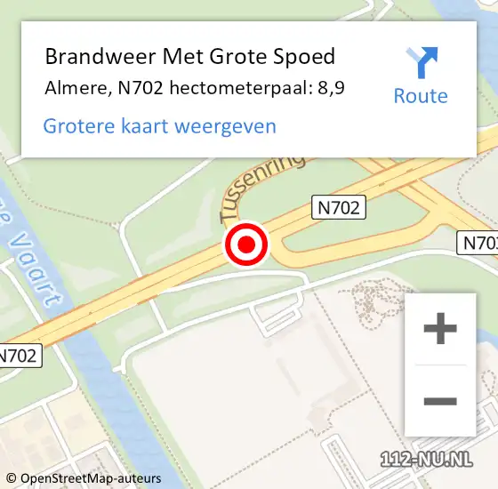 Locatie op kaart van de 112 melding: Brandweer Met Grote Spoed Naar Almere, N702 hectometerpaal: 8,9 op 21 juni 2024 16:13