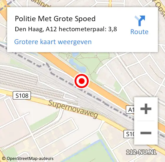 Locatie op kaart van de 112 melding: Politie Met Grote Spoed Naar Den Haag, A12 hectometerpaal: 3,8 op 21 juni 2024 16:31