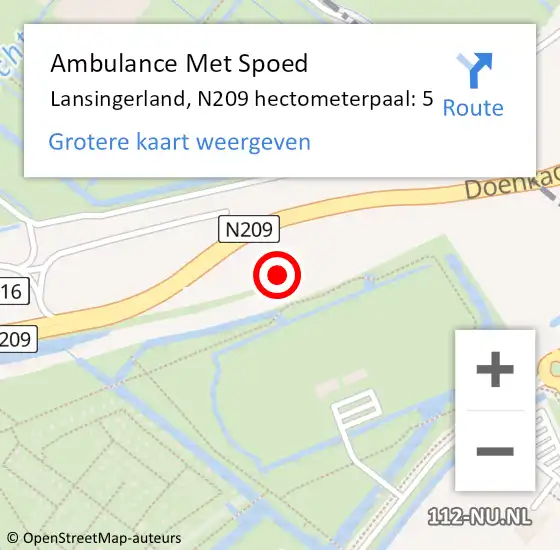 Locatie op kaart van de 112 melding: Ambulance Met Spoed Naar Lansingerland, N209 hectometerpaal: 5 op 21 juni 2024 16:33