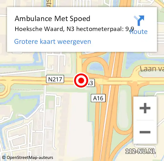 Locatie op kaart van de 112 melding: Ambulance Met Spoed Naar Hoeksche Waard, N3 hectometerpaal: 9,9 op 21 juni 2024 16:33