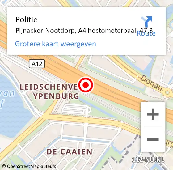 Locatie op kaart van de 112 melding: Politie Pijnacker-Nootdorp, A4 hectometerpaal: 47,3 op 21 juni 2024 16:43