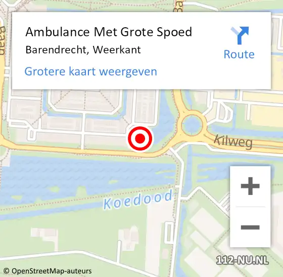 Locatie op kaart van de 112 melding: Ambulance Met Grote Spoed Naar Barendrecht, Weerkant op 21 juni 2024 16:46