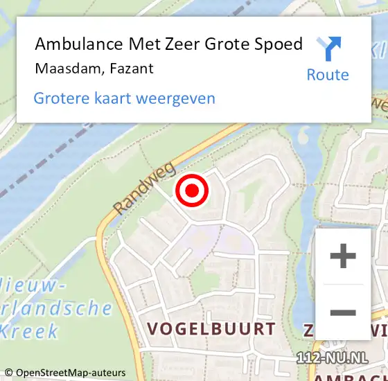 Locatie op kaart van de 112 melding: Ambulance Met Zeer Grote Spoed Naar Maasdam, Fazant op 21 juni 2024 16:57