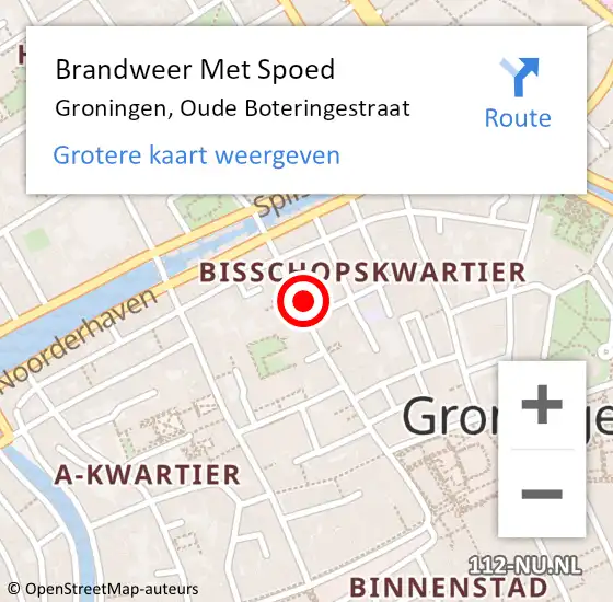 Locatie op kaart van de 112 melding: Brandweer Met Spoed Naar Groningen, Oude Boteringestraat op 21 juni 2024 17:02