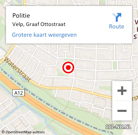 Locatie op kaart van de 112 melding: Politie Velp, Graaf Ottostraat op 21 juni 2024 17:03