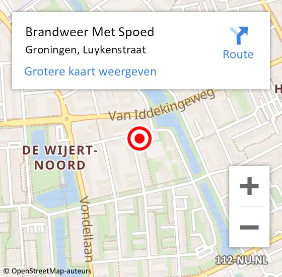 Locatie op kaart van de 112 melding: Brandweer Met Spoed Naar Groningen, Luykenstraat op 21 juni 2024 17:20