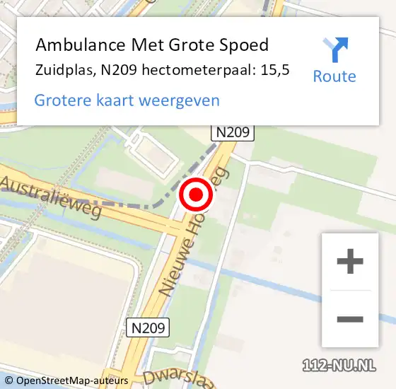 Locatie op kaart van de 112 melding: Ambulance Met Grote Spoed Naar Zuidplas, N209 hectometerpaal: 15,5 op 21 juni 2024 17:23