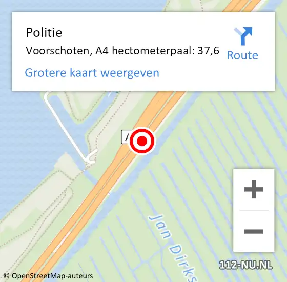 Locatie op kaart van de 112 melding: Politie Voorschoten, A4 hectometerpaal: 37,6 op 21 juni 2024 17:34