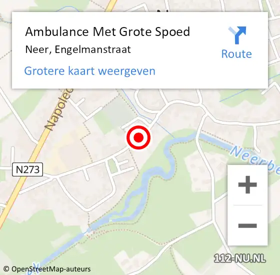 Locatie op kaart van de 112 melding: Ambulance Met Grote Spoed Naar Neer, Engelmanstraat op 21 juni 2024 17:43