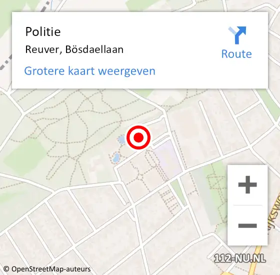 Locatie op kaart van de 112 melding: Politie Reuver, Bösdaellaan op 21 juni 2024 18:02