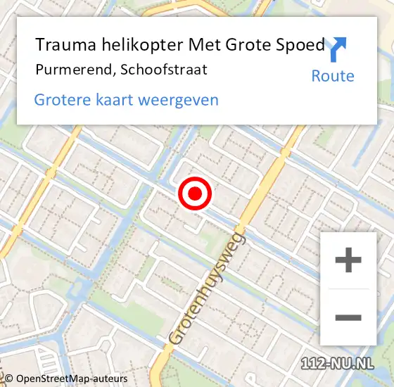 Locatie op kaart van de 112 melding: Trauma helikopter Met Grote Spoed Naar Purmerend, Schoofstraat op 21 juni 2024 19:02