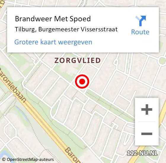 Locatie op kaart van de 112 melding: Brandweer Met Spoed Naar Tilburg, Burgemeester Vissersstraat op 21 juni 2024 19:37