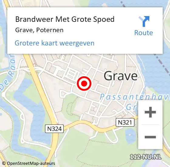 Locatie op kaart van de 112 melding: Brandweer Met Grote Spoed Naar Grave, Poternen op 21 juni 2024 19:49