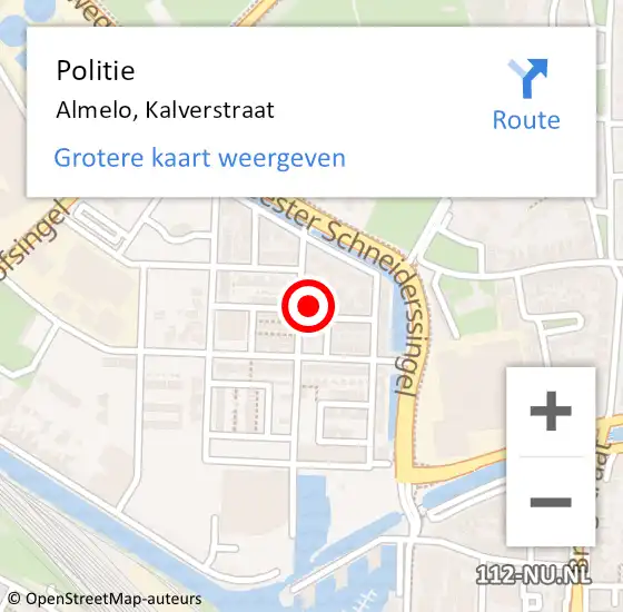 Locatie op kaart van de 112 melding: Politie Almelo, Kalverstraat op 21 juni 2024 20:14