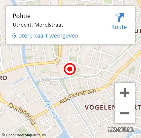 Locatie op kaart van de 112 melding: Politie Utrecht, Merelstraat op 21 juni 2024 20:32