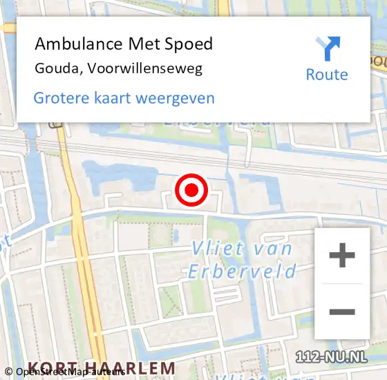 Locatie op kaart van de 112 melding: Ambulance Met Spoed Naar Gouda, Voorwillenseweg op 21 juni 2024 20:51