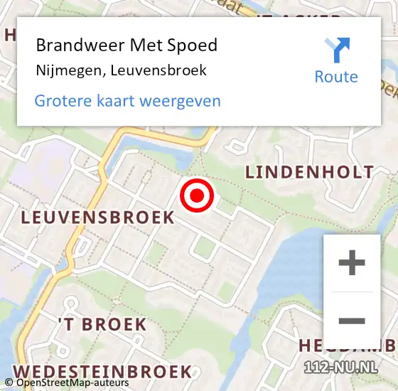 Locatie op kaart van de 112 melding: Brandweer Met Spoed Naar Nijmegen, Leuvensbroek op 21 juni 2024 20:56