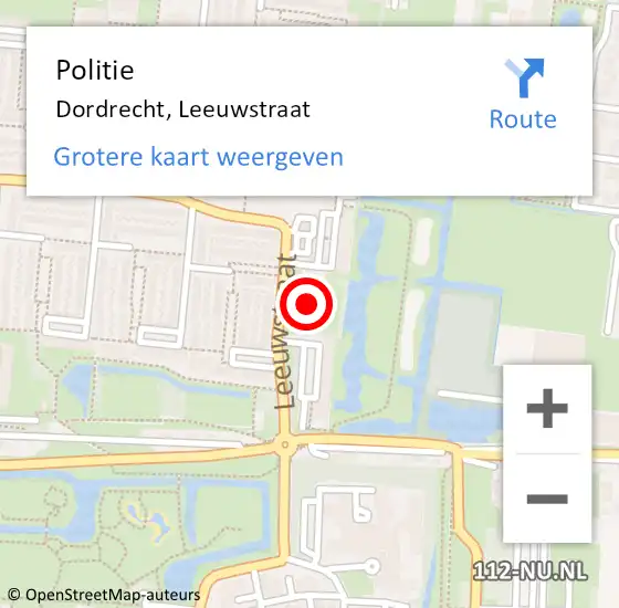Locatie op kaart van de 112 melding: Politie Dordrecht, Leeuwstraat op 21 juni 2024 21:02