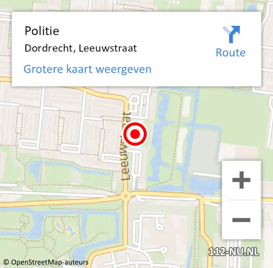 Locatie op kaart van de 112 melding: Politie Dordrecht, Leeuwstraat op 21 juni 2024 21:05