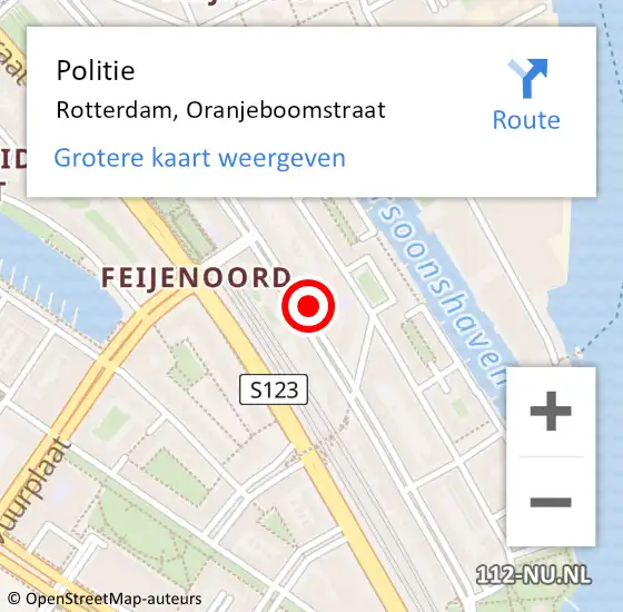 Locatie op kaart van de 112 melding: Politie Rotterdam, Oranjeboomstraat op 21 juni 2024 21:11