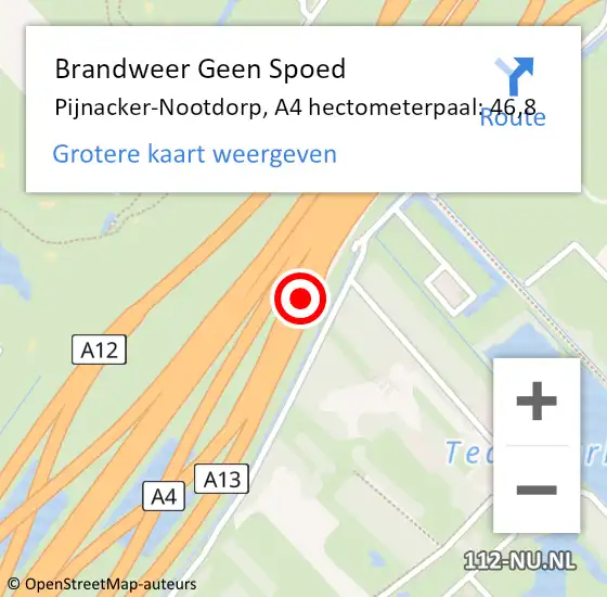 Locatie op kaart van de 112 melding: Brandweer Geen Spoed Naar Pijnacker-Nootdorp, A4 hectometerpaal: 46,8 op 21 juni 2024 21:23