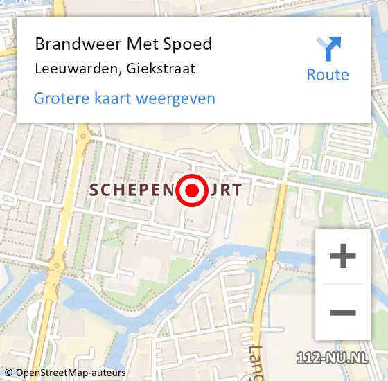 Locatie op kaart van de 112 melding: Brandweer Met Spoed Naar Leeuwarden, Giekstraat op 21 juni 2024 21:24