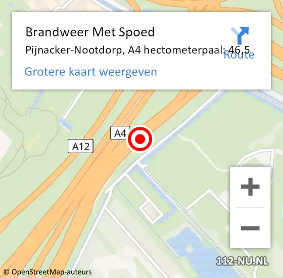 Locatie op kaart van de 112 melding: Brandweer Met Spoed Naar Pijnacker-Nootdorp, A4 hectometerpaal: 46,5 op 21 juni 2024 21:24