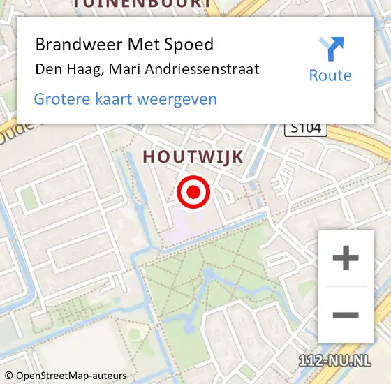 Locatie op kaart van de 112 melding: Brandweer Met Spoed Naar Den Haag, Mari Andriessenstraat op 21 juni 2024 21:24