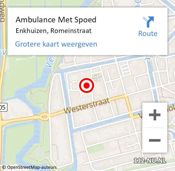 Locatie op kaart van de 112 melding: Ambulance Met Spoed Naar Enkhuizen, Romeinstraat op 21 juni 2024 21:27