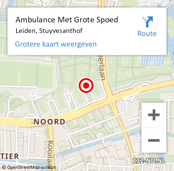 Locatie op kaart van de 112 melding: Ambulance Met Grote Spoed Naar Leiden, Stuyvesanthof op 21 juni 2024 21:27