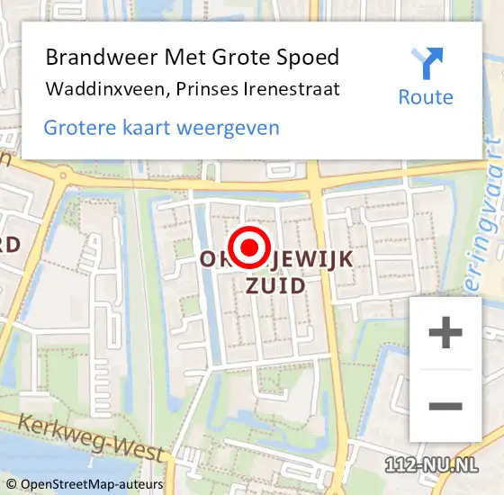 Locatie op kaart van de 112 melding: Brandweer Met Grote Spoed Naar Waddinxveen, Prinses Irenestraat op 21 juni 2024 21:33