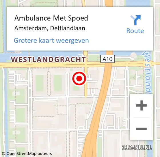 Locatie op kaart van de 112 melding: Ambulance Met Spoed Naar Amsterdam, Delflandlaan op 21 juni 2024 22:08